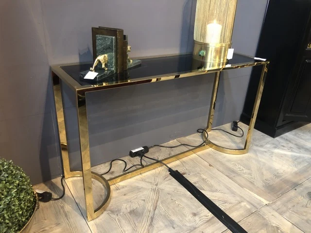 Konsole Gold, Glaskonsole Gold, Konsole Glas, Breite 140 cm