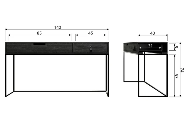 Konsole schwarz Holz Metall, Wandkonsole schwarz, Wandtisch Holz Metall Gestell, Breite 140 cm