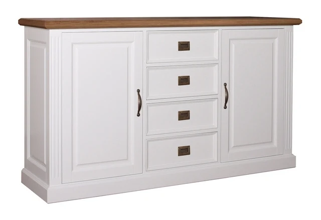 Sideboard weiß-braun Landhaus, Anrichte weiß-braun Landhausstil, Kommode weiß Landhaus, Breite 177 cm