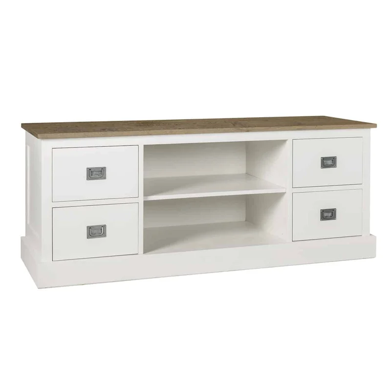 TV Schrank weiß Eiche, Lowboard weiß Landhausstil, Breite 150 cm