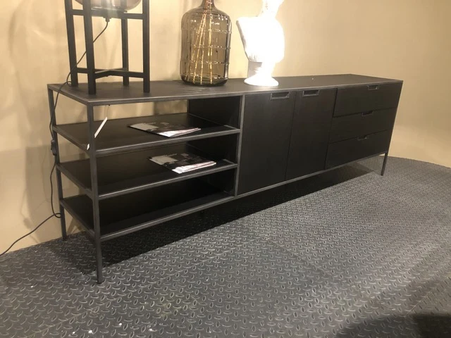Sideboard schwarz, Anrichte schwarz, Sideboard Metall Holz schwarz, Breite 220 cm