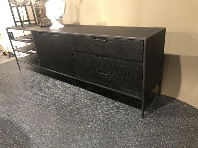 Sideboard schwarz, Anrichte schwarz, Sideboard Metall Holz schwarz, Breite 220 cm