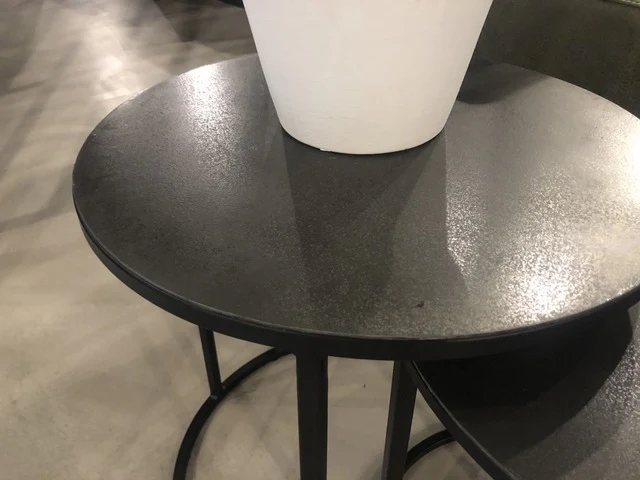 Beistelltisch rund grau, 2er Set runder Beistelltisch, Beistelltisch grau-schwarz, Durchmesser 41-49 cm