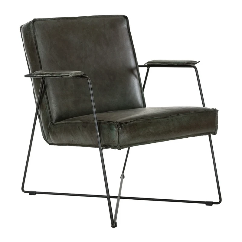 Sessel Echtleder Metall, _Sessel Industriedesign, Sessel mit Armlehne Leder Sessel schwarz
