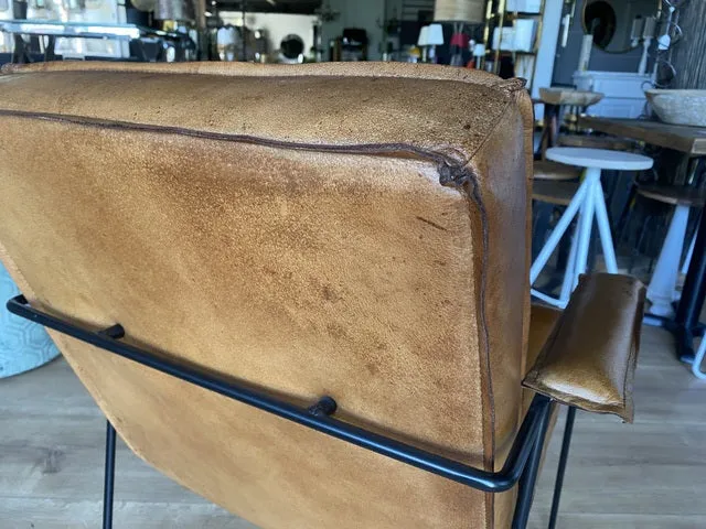 Stuhl Echtleder Metall, Stuhl Industriedesign, Stuhl mit Armlehne Leder Stuhl cognac