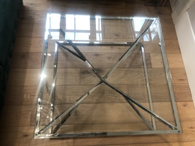 Couchtisch Silber Glas, Couchtisch Glas Metall, Maße 100X100 cm