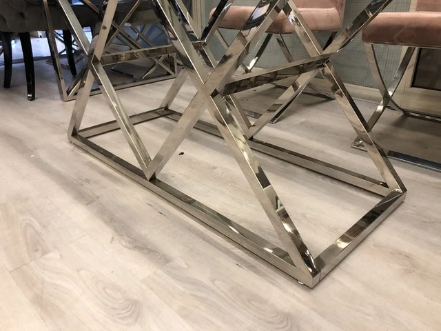 Glastisch Silber, Esstisch Glasplatte verchromtes Gestell, Tisch Glas verchromt, Breite 180 cm