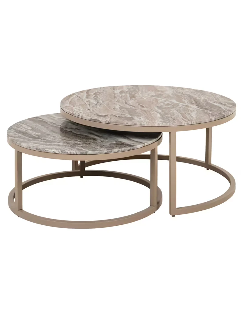 Couchtisch Marmor beige-braun rund, runder Couchtisch beige Marmor, Durchmesser 85 cm