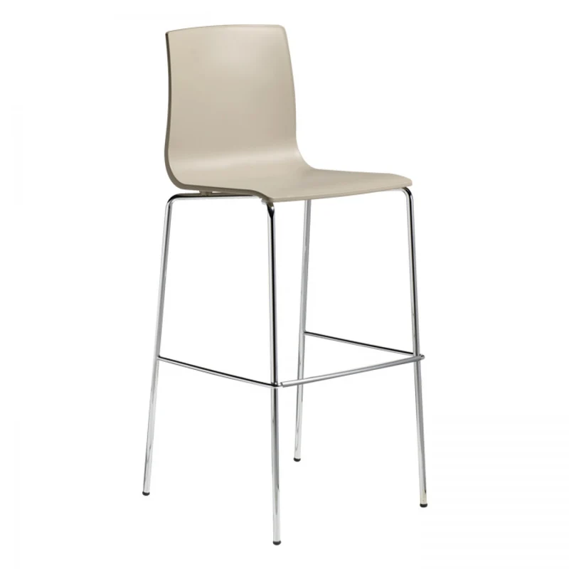 Barstuhl taupe Kunstsotff, Barstuhl stapelbar, Barstuhl verchromtes Gestell, Sitzhöhe 65 cm