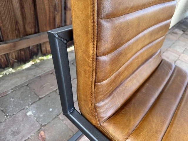 Stuhl cognac, Stuhl Leder Industriedesign, Freischwinger cognac Leder