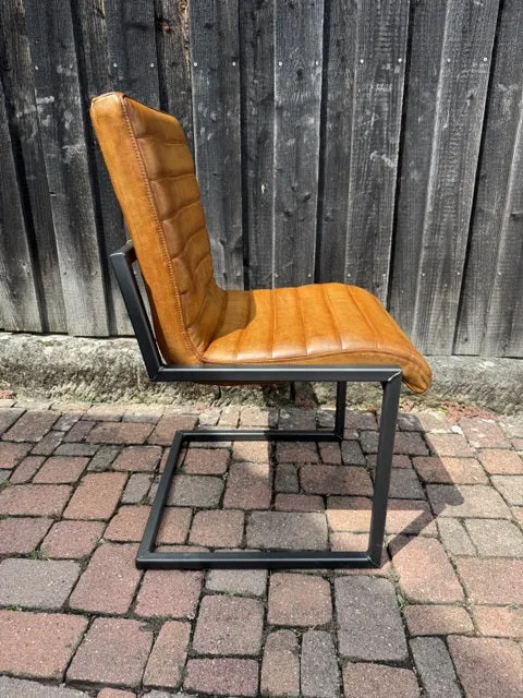Stuhl cognac, Stuhl Leder Industriedesign, Freischwinger cognac Leder