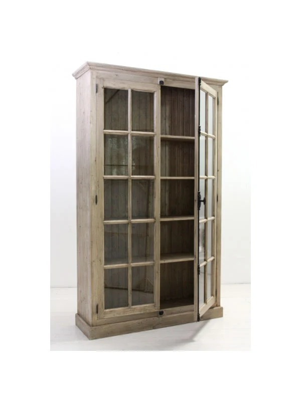 Vitrine Massivholz, Geschirrschrank Landhaus, Bücherschrank Massivholz in vier Farben, Breite 136 cm