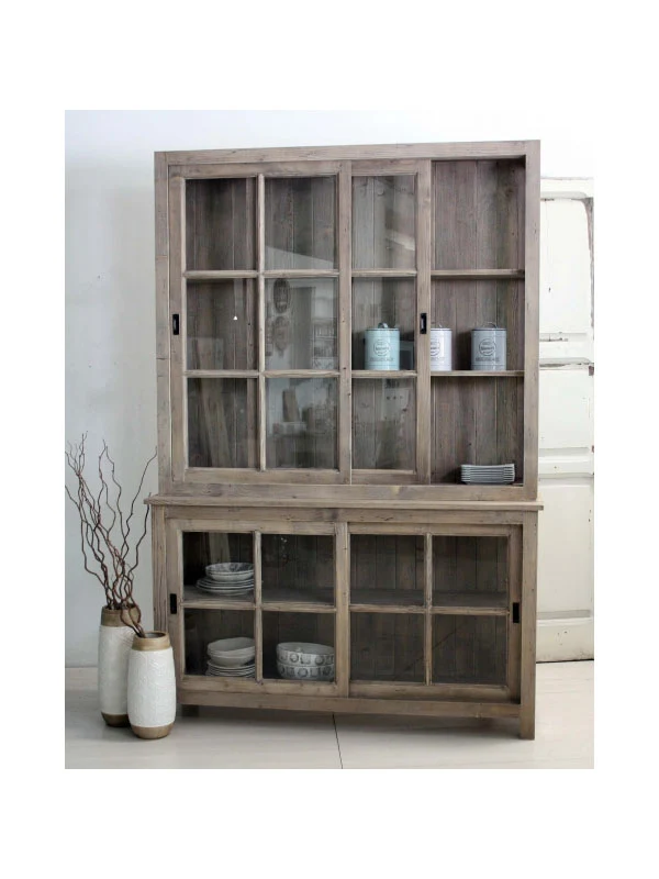 Geschirrschrank Landhaus, Bücherschrank Massivholz in vier Farben, Breite 150 cm