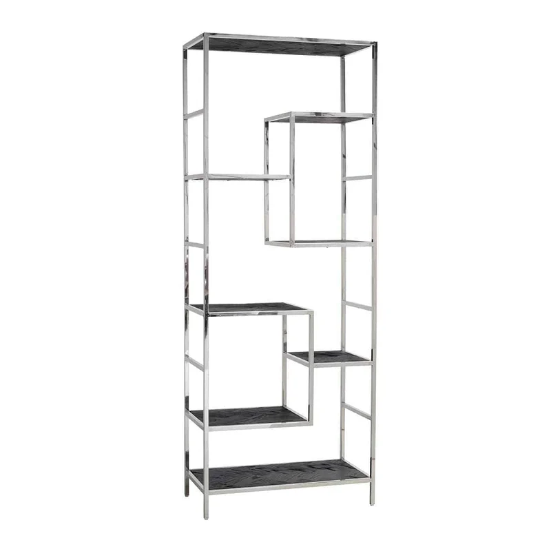 Regal schwarz, Bücherregal verchromt schwarz, verchromtes Regal, Breite 80 cm