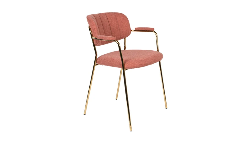 Stuhl rosa Metallgestell gold, gepolstert, Armlehne