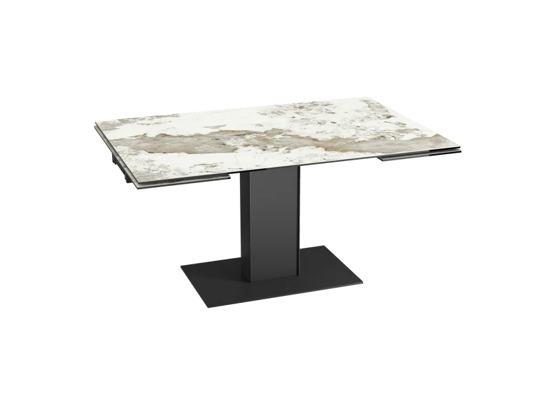 Esstisch Keramik ausziehbar, Tisch taupe-weiß ausziehbar Keramik, Esstisch weiß-taupe Keramikplatte, Länge 150-230 cm