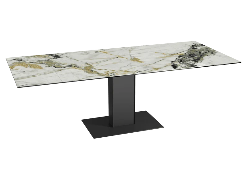 Esstisch Gold-weiß Keramik, Tisch ausziehbar Keramik, Esstisch Keramik ausziehbar, Länge 150-230 cm