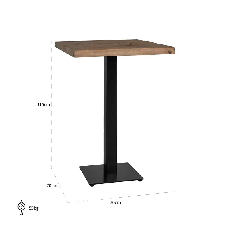 Stehtisch Eiche massiv Tischplatte, Stehtisch schwarz, Bartisch schwarz, Maße: 70x70 cm