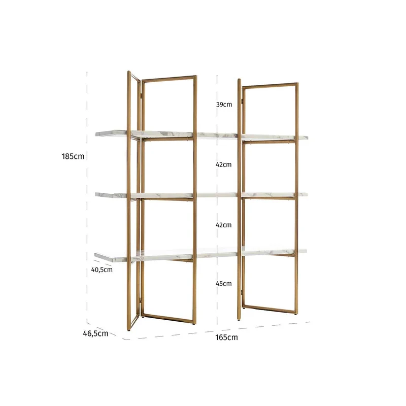 Regal Gold, Bücherregal Gold, Regal Metall-Marmoroptik, Breite 165 cm