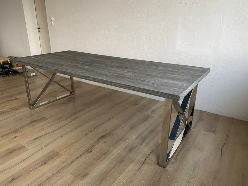 Esstisch grau, Tisch Silber - Gestell, Esstisch verchromt, Maße 190 x 90 cm