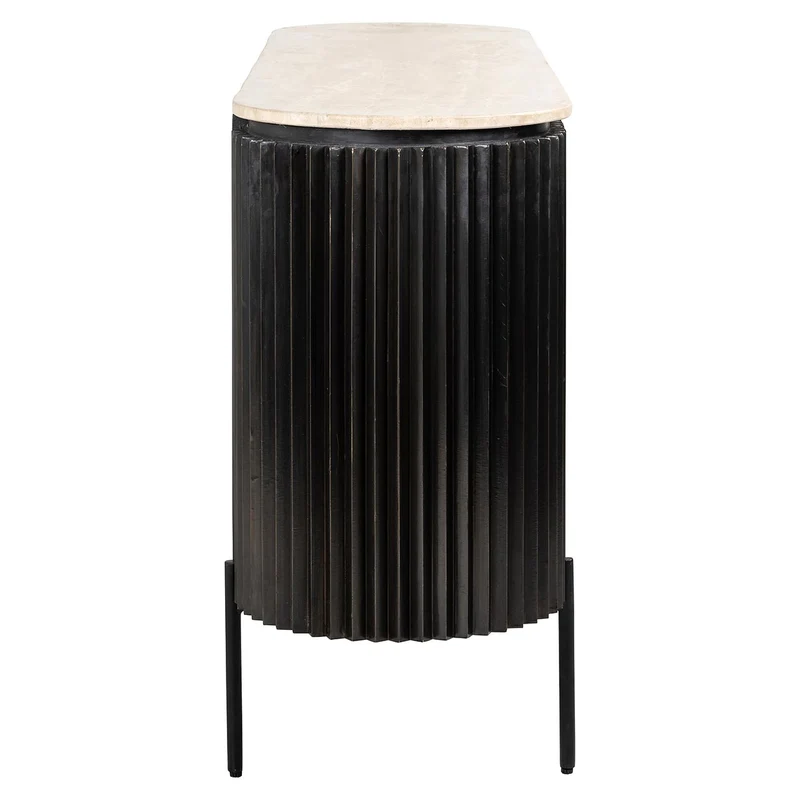 Sideboard Stein Travertin schwarz, Anrichte schwarz Eiche furniert, Breite 160 cm