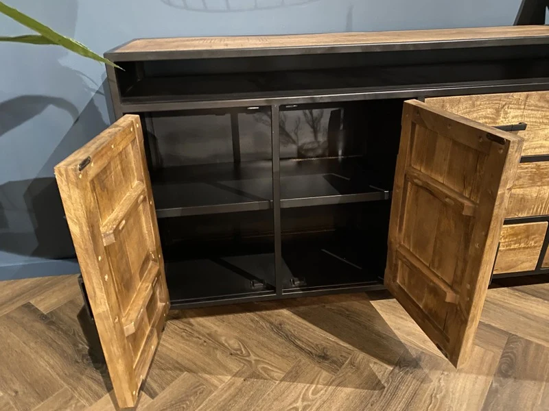 Sideboard schwarz-braun Industriedesign, Anrichte Holz, Breite 180 cm