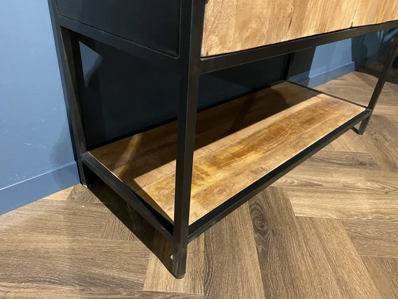 Schrank schwarz-braun Industriedesign, Bücherschrank Holz Metall, Aktenschrank Holz Industrie, Breite 100 cm