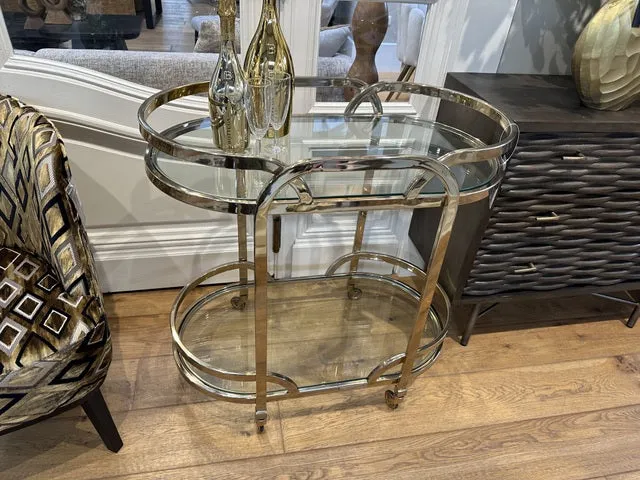 Servierwagen Gold, Rollwagen Gold, Trolley Gold, Breite 84 cm
