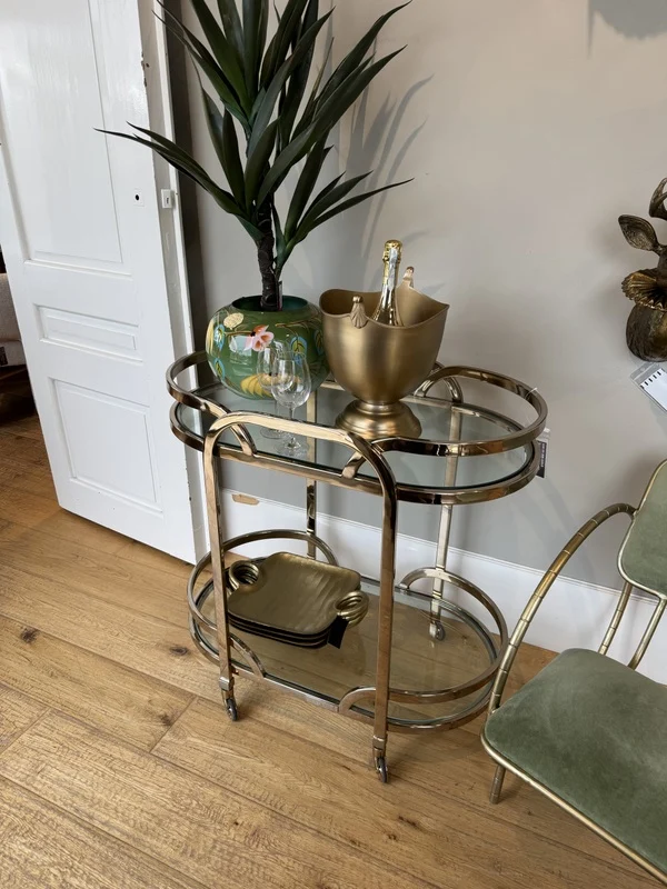 Servierwagen Gold, Rollwagen Gold, Trolley Gold, Breite 84 cm