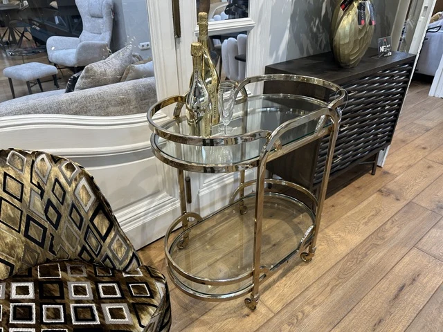 Servierwagen Gold, Rollwagen Gold, Trolley Gold, Breite 84 cm