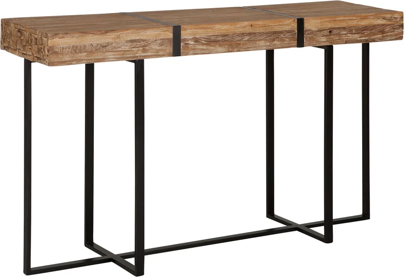 Konsole Holz Tischplatte, Wandtisch Metall-Gestell, Konsole, Breite 140 cm