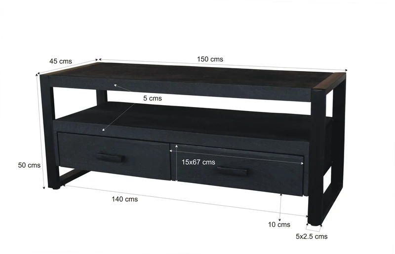 TV Schrank schwarz, TV Regal schwarz, Lowbaord schwarz Industrie, Fernsehschrank schwarz, Breite 120 cm