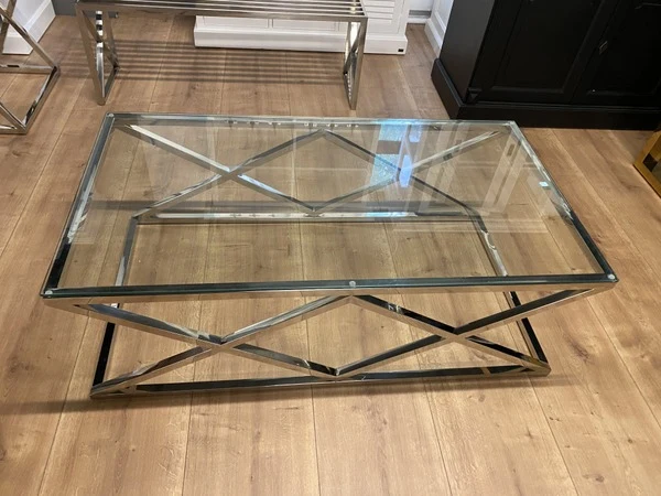 Couchtisch Silber, Glas Couchtisch Silber, Breite 130 cm
