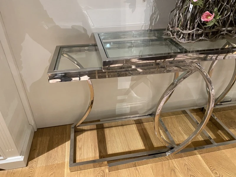 Konsole Silber, Wandtisch verchromt, Glas-Konsole Silber, Breite 150 cm