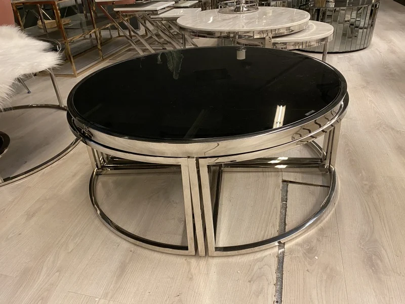 Couchtisch rund, Couchtisch schwarz, Glastisch Metall, runder Couchtisch, Glastisch rund, Durchmesser 100 cm