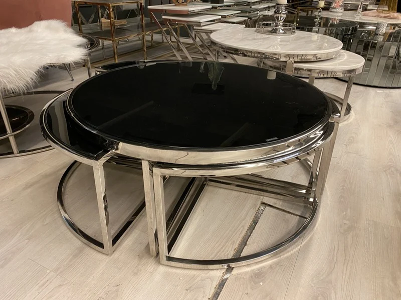 Couchtisch rund, Couchtisch schwarz, Glastisch Metall, runder Couchtisch, Glastisch rund, Durchmesser 100 cm
