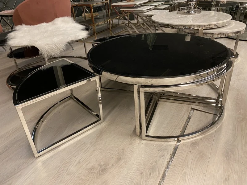 Couchtisch rund, Couchtisch schwarz, Glastisch Metall, runder Couchtisch, Glastisch rund, Durchmesser 100 cm