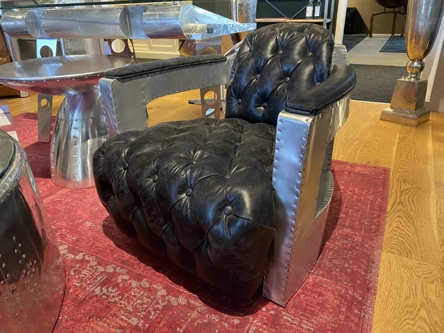 Sessel Aircraft, Ledersessel schwarz, Sessel Silber-schwarz, Sessel Chesterfield schwarz