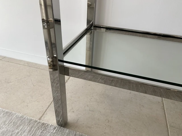 Bücherregal Silber, Regal Glas Metall verchromt, Bücherregal Glas, Breite 223 cm