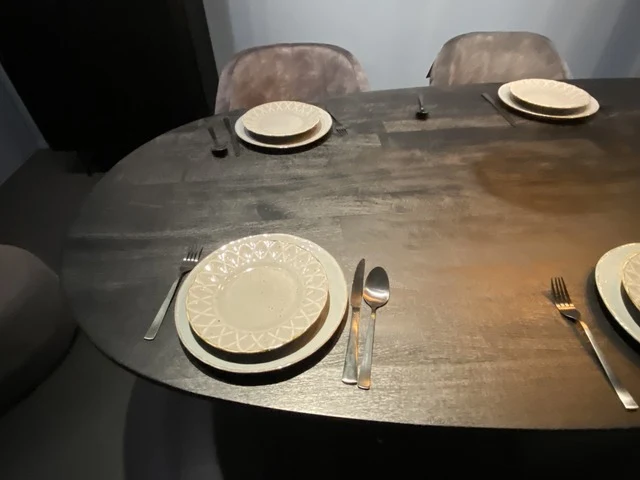 Esstisch schwarz Holz, Tisch Ellips Holz, Esstisch Ellips schwarz, Breite 300 cm