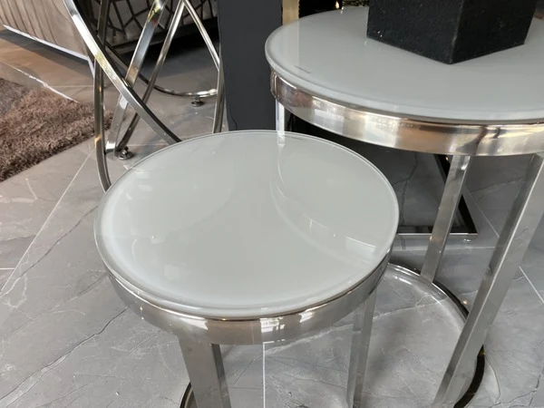 2er Set Beistelltisch Silber, runder Beistelltisch Silber, Durchmesser 40 cm