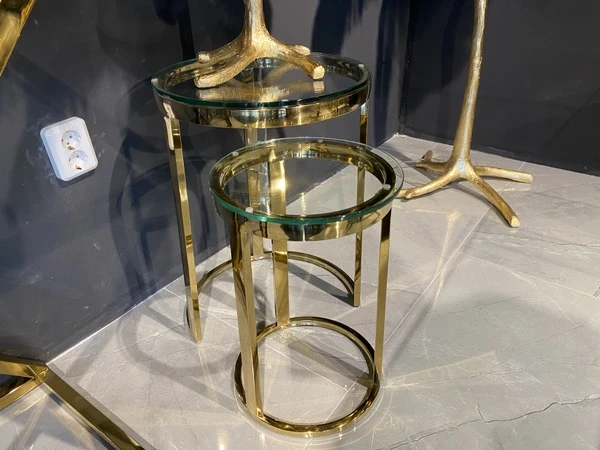 2er Set Beistelltisch Gold, runder Beistelltisch Gold, Durchmesser 40 cm