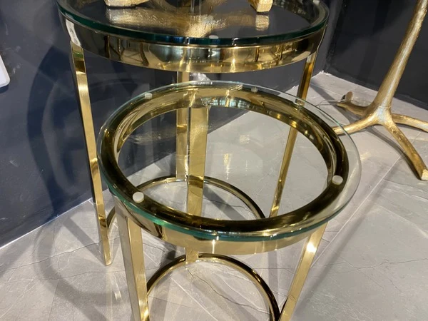 2er Set Beistelltisch Gold, runder Beistelltisch Gold, Durchmesser 40 cm