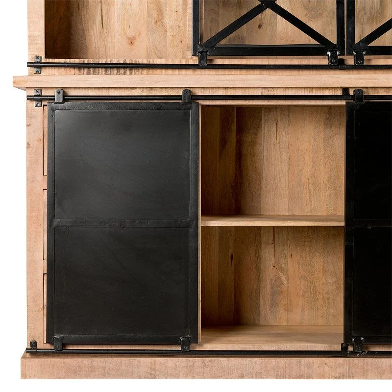 Geschirrschrank Massivholz, Wohnzimmerschrank Holz Metall, Küchenschrank Holz Metall, Breite 160 cm