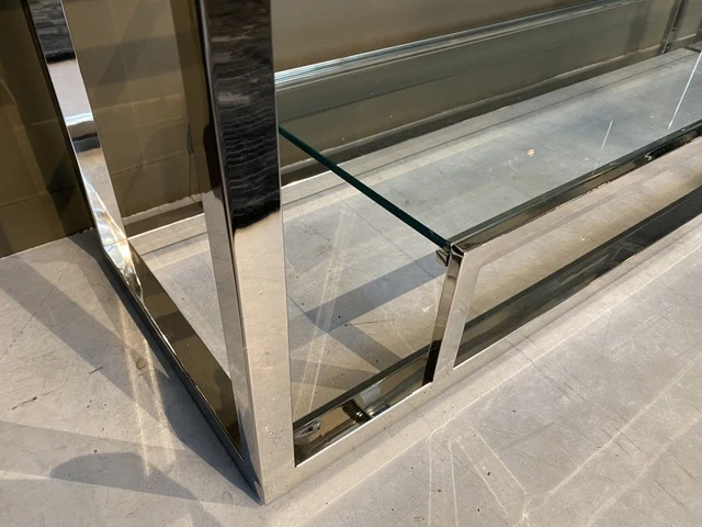 Glaskonsole verchromt, Konsole Silber, Wandtisch Silber, Konsole Metall Silber, Breite 150 cm