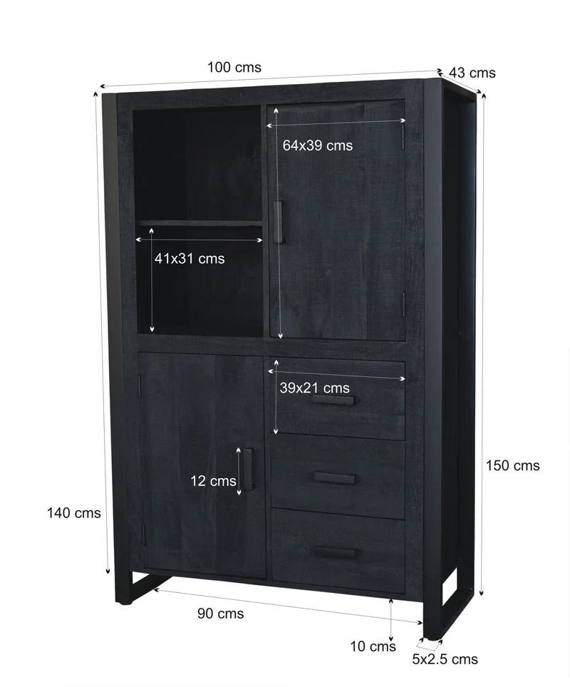 Schrank schwarz, Aktenschrank Industriedesign, Breite 100 cm