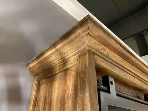 Vitrine Landhaus, Buffetschrank Teakholz, Geschirrschrank Teak, Schrank Massivholz Teak, Breite 180 cm