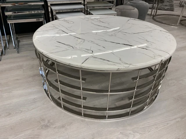 Couchtisch Silber rund, runder Couchtisch Metallgestell, Durchmesser 100 cm