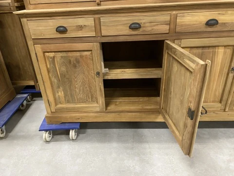 Vitrine Teak, Buffetschrank Teakholz, Geschirrschrank Teak, Schrank Massivholz Teak, Breite 200 cm