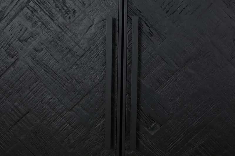 Sideboard schwarz, Anrichte schwarz, Sideboard Fischgrätmuster schwarz, Breite 180 cm